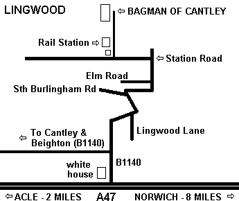 Map showing how to find Bagman of Cantley in Lingwood