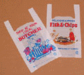 pre-printed trade specific vest-shape plastic carrier bag